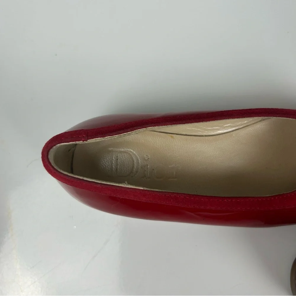 Dior red ballerina flats with bow tops size 25